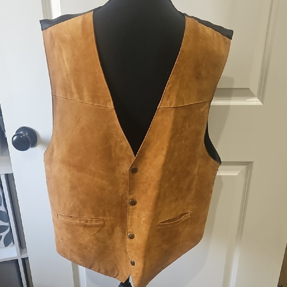 Scully Tan Suede Vest with Black Accents